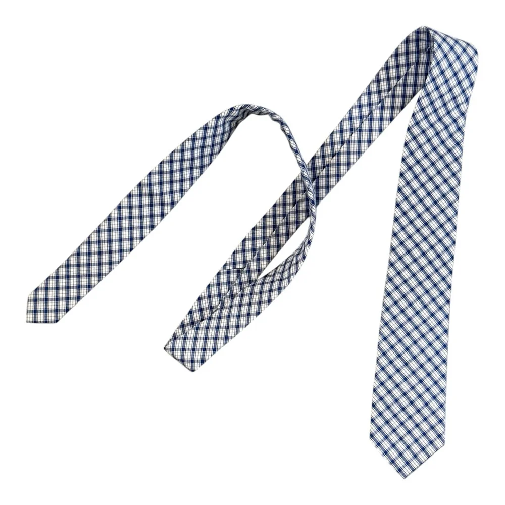 J.Crew Navy Blue & White Gingham Cotton Necktie - 2.5” Slim Tie